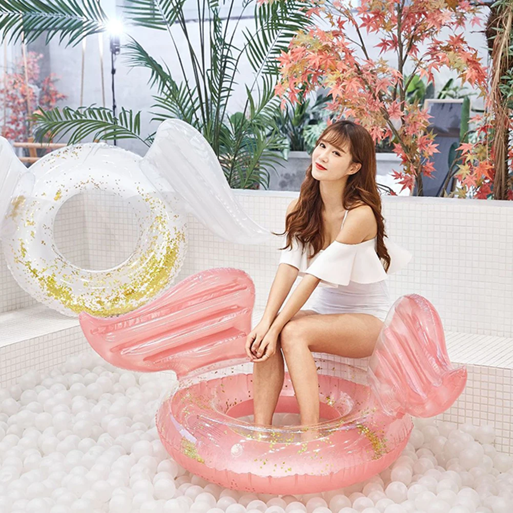 Bling Inflatable Swimming Ring Outdoor Angel Wing Women PVC Summer Portable Transparent Lightweight Pool Float Safe Party Toy | Спорт и