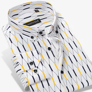 Мужская хлопковая рубашка в клетку, Повседневная приталенная рубашка с контрастными ромбами, длинными рукавами, модель M495, 2017