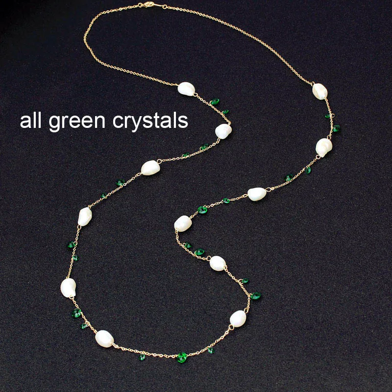 all green crystals Роскошные пресноводные жемчужины неправильной формы точка бисерное ожерелье для женщин Зеленые кристаллы камень Длинная цепочка чокер женские ювелирные изделия подарок для девушки - Окраска металла: all green crystals