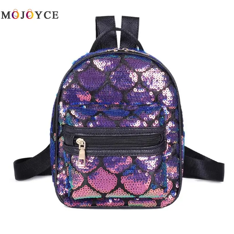 Sequins PU Leather MIni Backpack Women Fashion Glitter Knapsack PU Leather Backpack sac a dos - Цвет: 3