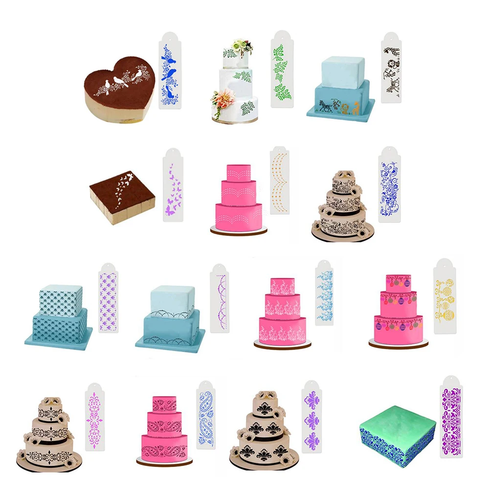 

14Pcs/set Flower Lace Cake Stencils Border DIY Kids Painting Scrapbook Fondant Cake Decorating Tools Templated Mould for Wedding