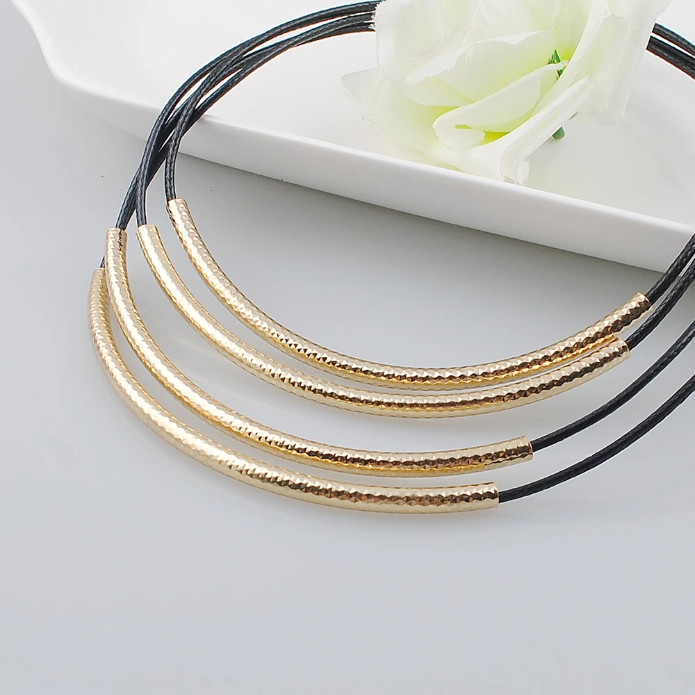 

Black Leather Multilayer Choker Rope Necklace