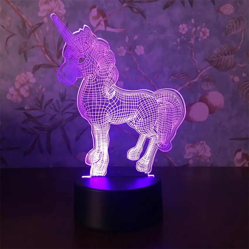Единорог 3D светодиодный светильник ночник многоцветный RGB лампа Рождественский