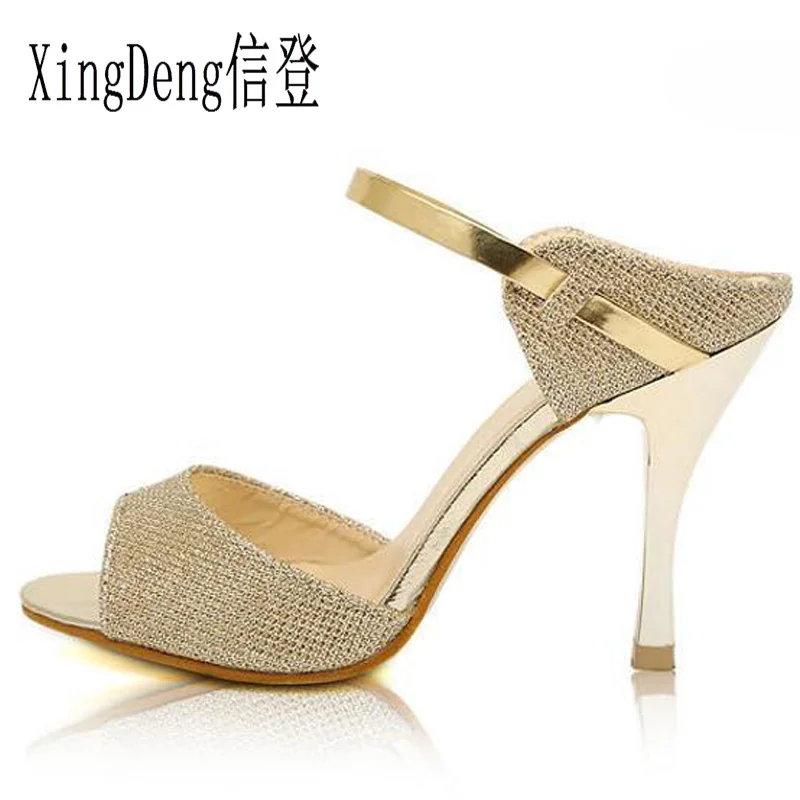 Женские босоножки с открытым носком XingDeng летние на высоком каблуке ремешком и
