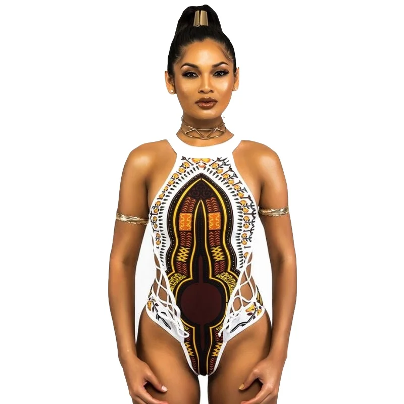 Цельный Африканский купальник женская одежда для плавания боди стринги с