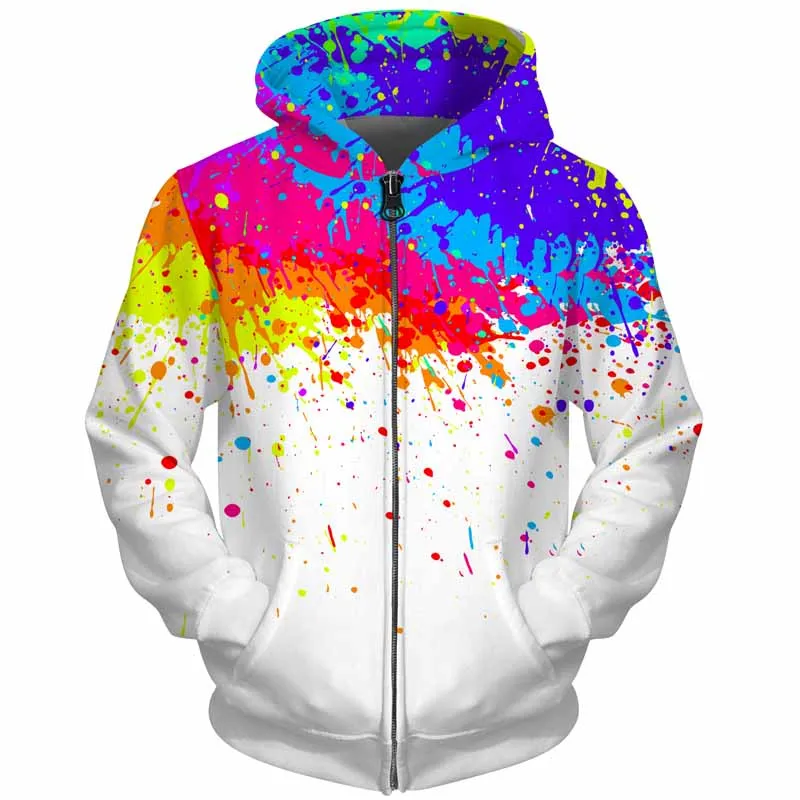 

Cloudstyle 3D Men Hoodies Zip Up Splatter Color Paint Stains 3D Print Streetwear Casual Jacket Men Women Outwear Plus Size 5XL