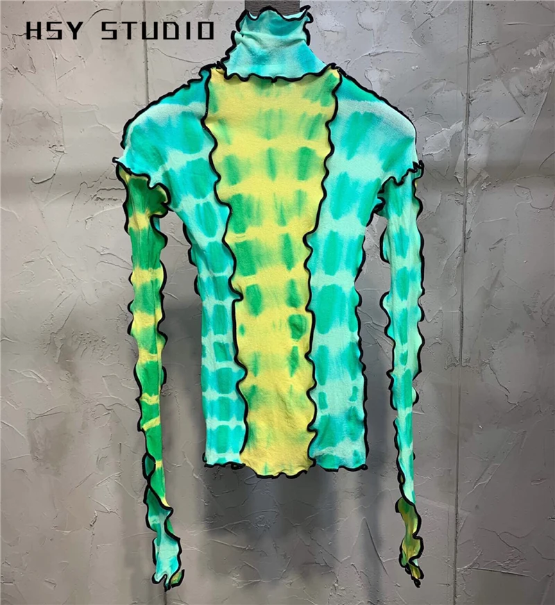 【HSY studo】2019 Осенняя Новая модная Приталенная футболка в стиле пэчворк три цвета