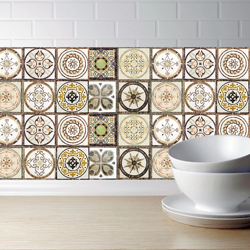 

100x20cm Vintage European Style Wall Stickers Self-adhesive PVC Waterproof Tile Stickers For Bathroom Kitchen Wall Decor Sticker
