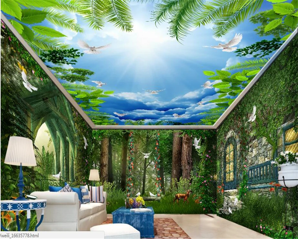 Красивая модная шелковая ткань beibehang 3d обои лесная мечта хижина качели цветы лоза