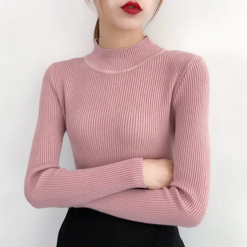 Женский трикотажный свитер с высоким воротником и длинным рукавом | Женская