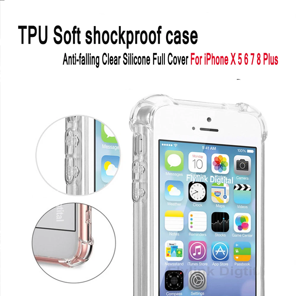 Мягкий ударопрочный чехол из ТПУ для iphone 5 6 7 8 plus прозрачный силиконовый с полным