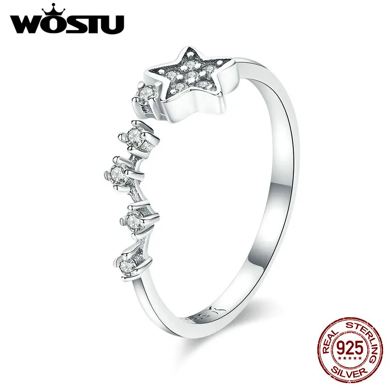 WOSTU Аутентичные 925 пробы серебро стекируемые звезды элегантность палец кольцо для Для женщин Серебряные украшения на свадьбу, годовщину подарок CQR440
