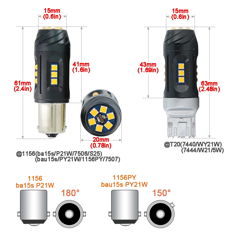 2*CanBus No Error 1156 ba15s P21W bau15s PY21W T20 7440 WY21W 2100lm Car Turn Signal Daytime running reverse Lights led DRL bulb |