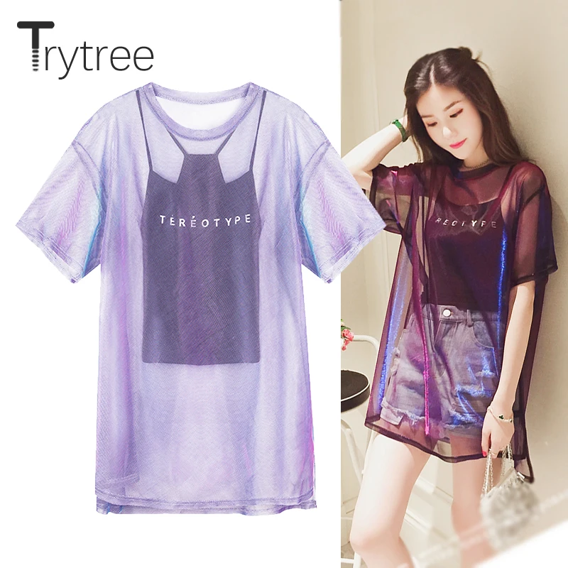 Trytree Женская Сексуальная футболка дышащая сетчатая Прозрачная Футболка с