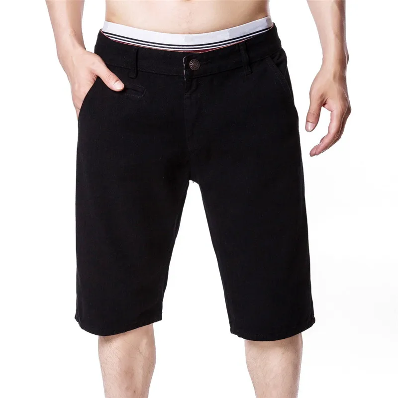 Denim shorts men's straight loose simple solid color micro-elastic denim five European and American style 2019 | Мужская одежда