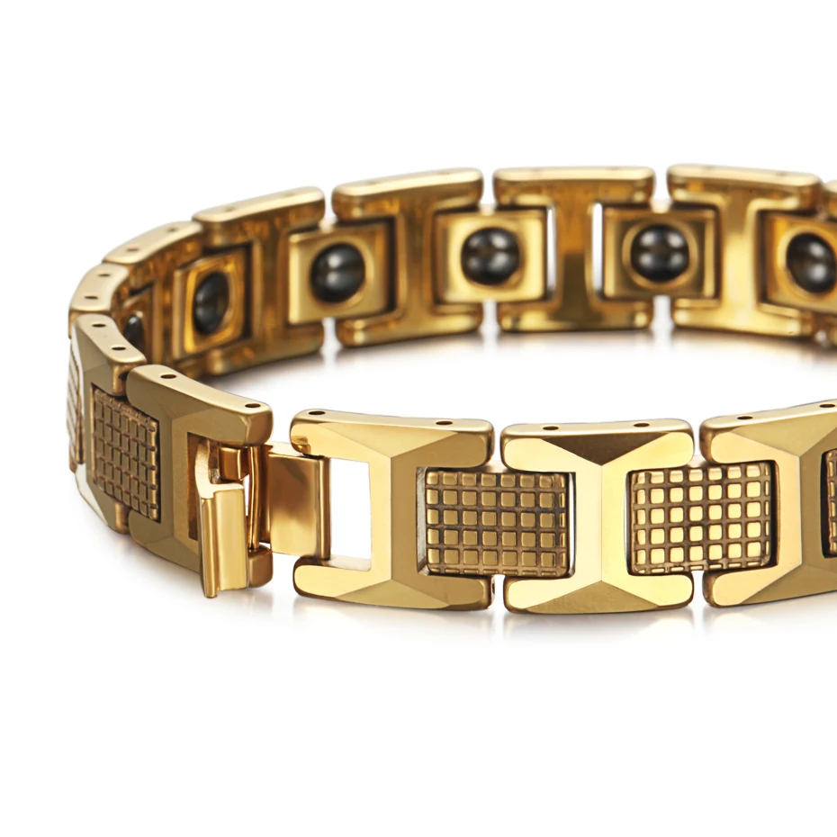 Rainso 8 дюймов Золото Вольфрам браслет из карбида для Для мужчин с магниты