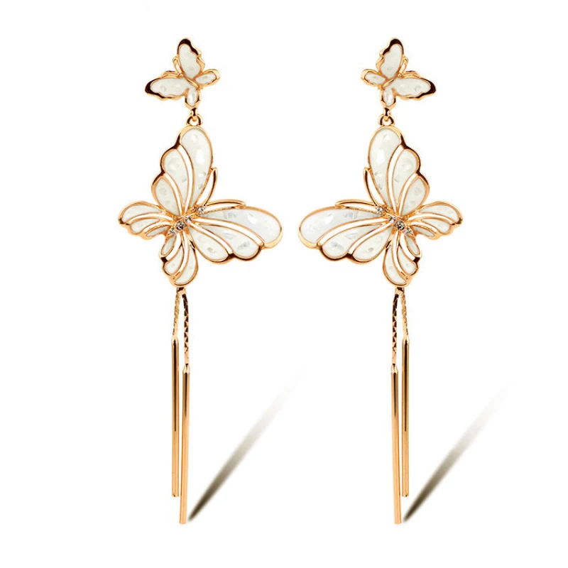 Новый богемный бабочка висячие серьги Винтаж Эмаль длинной кисточкой падение