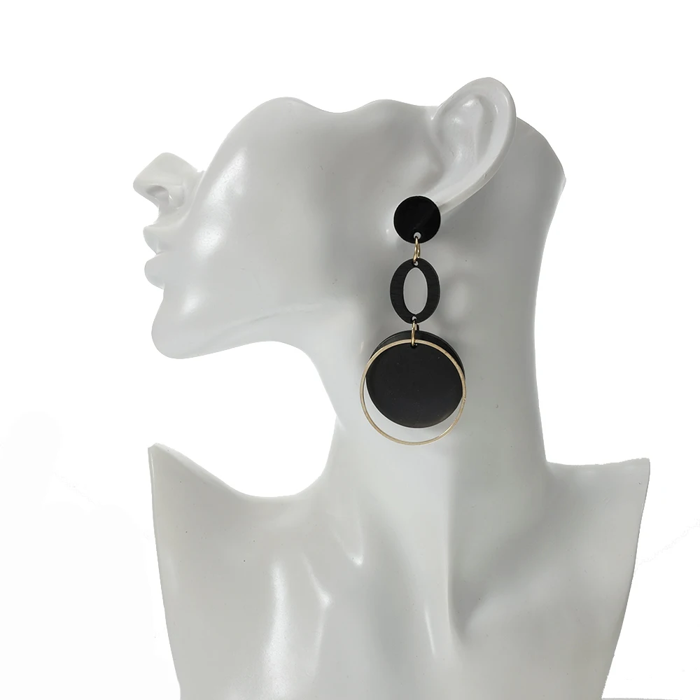 Круглые деревянные серьги этнические золото Цвет металлические геометрические