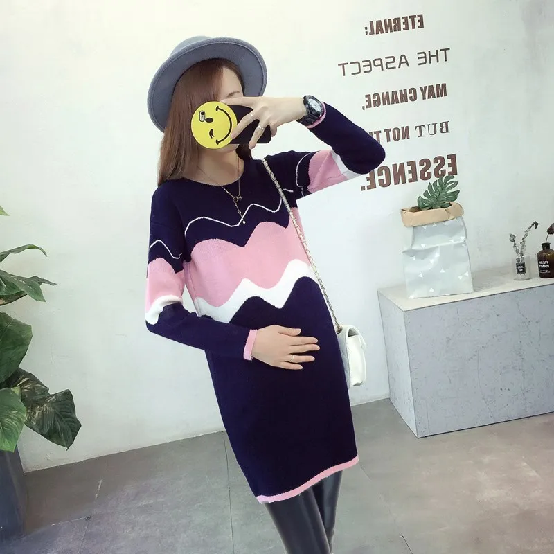 navy blue Свитер для беременных; зимняя одежда для беременных; осенний шерстяной пуловер; теплые трикотажные толстовки; Одежда для беременных - Цвет: navy blue