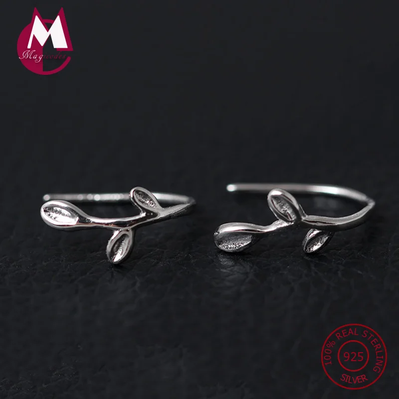 Женские серьги гвоздики из серебра 100% пробы с двумя листьями|stud earrings|earrings forearrings