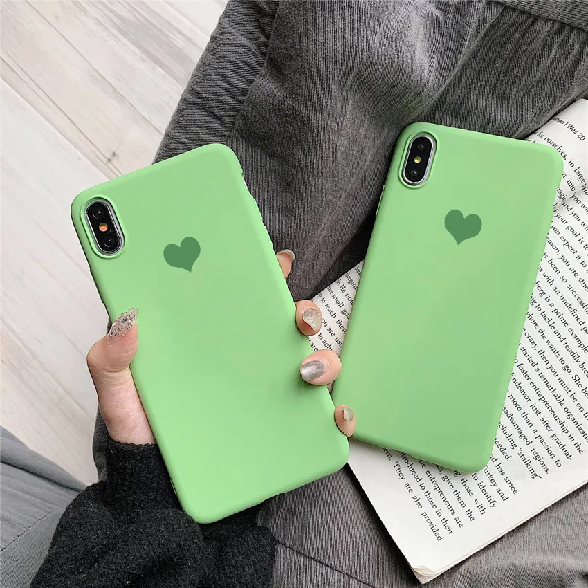 Летний темно зеленый чехол с принтом сердца для iphone X XS Max XR 6 6S 8 7 plus простые мягкие