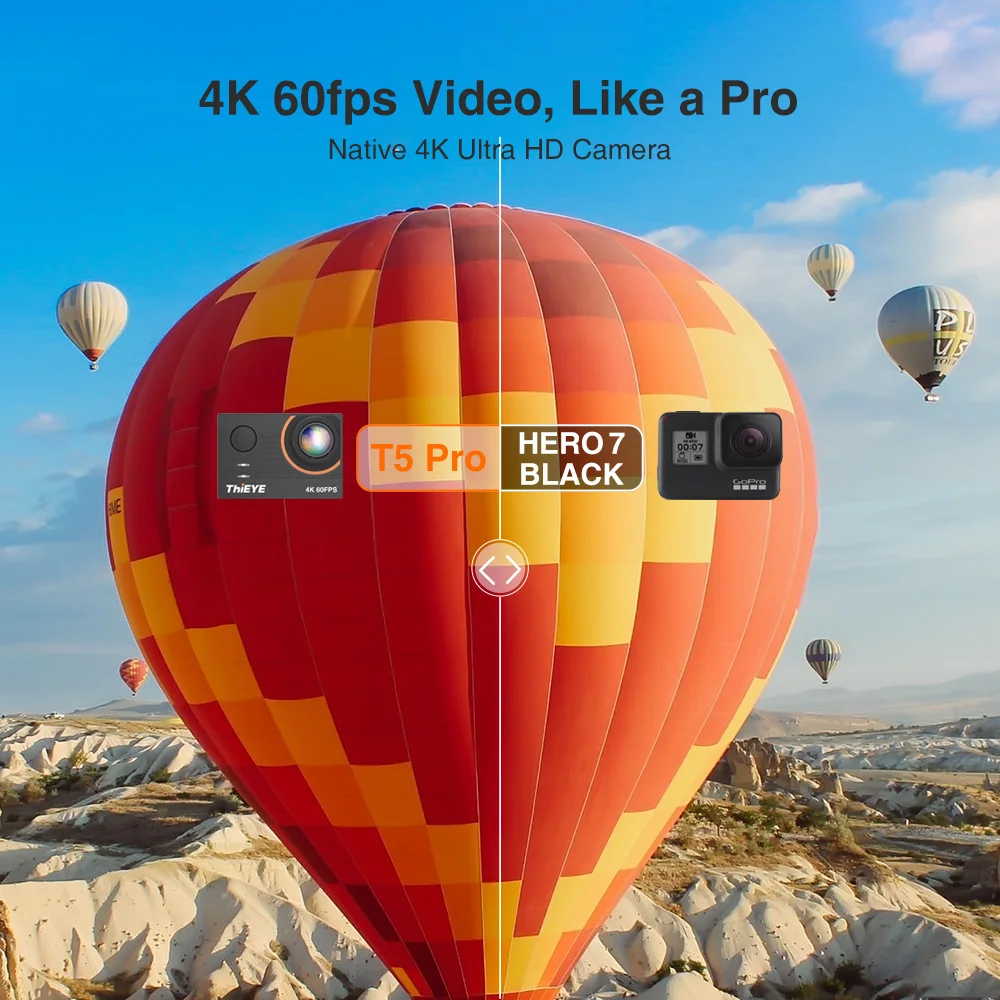 Экшн-камера theye T5 Pro Real Ultra HD 4K 60fps с сенсорным экраном, Wi-Fi, с пультом дистанционного управления, подводная спортивная камера 60 м