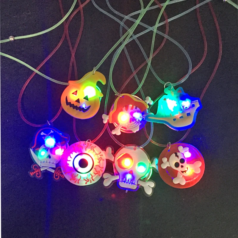 2018 Led Wedding Favors 100pcs/lot New Halloween Costumes Product Costume Party Props Led Lights Pumpkin Skeleton Necklace For