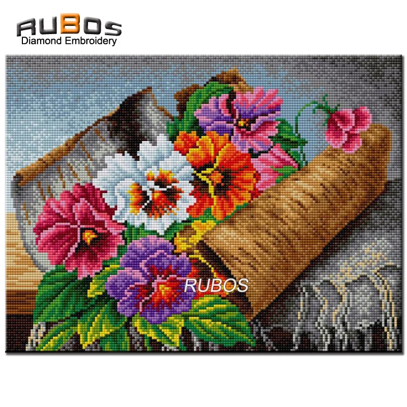 RUBOS DIY 5D Алмазная мозаика Анютины цветок полная вышивка круглые алмазы картина