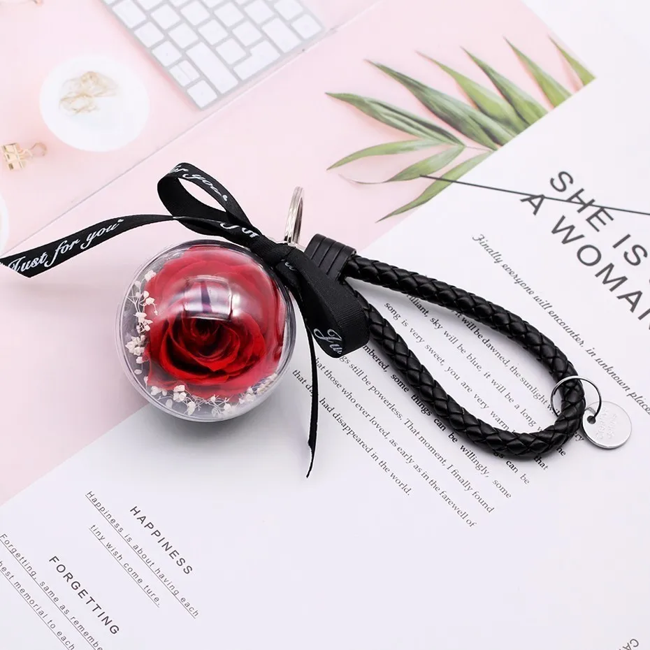 mini key link red Новая Красавица и Чудовище Роза, Роза в стеклянном куполе, красная роза, сохраненная Роза, Belle Rose, специальный романтический подарок на день рождения - Цвет: mini key link red