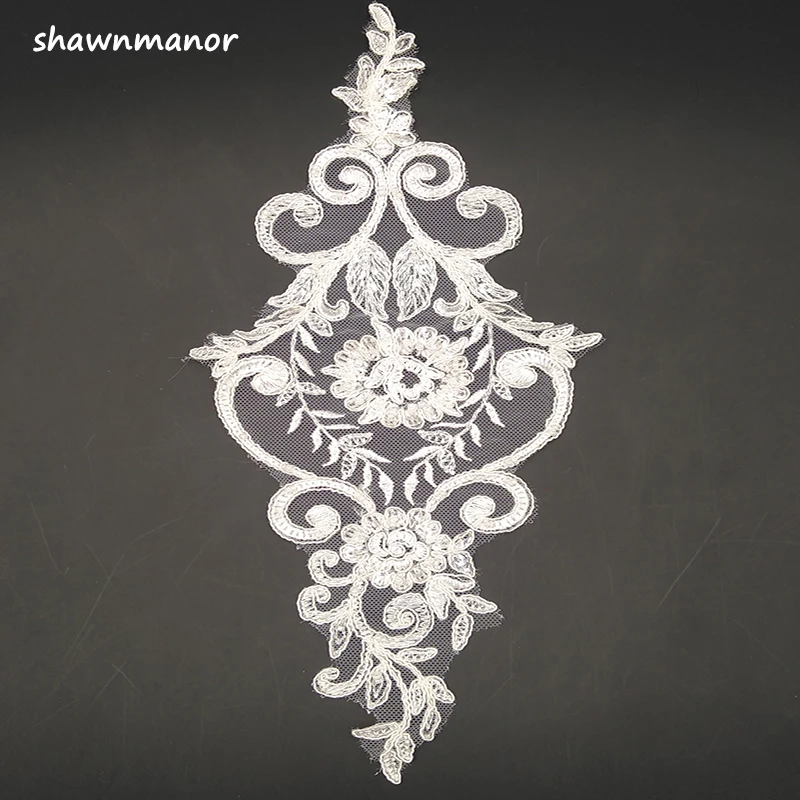 Кружевная аппликация из бисера с блестками 30*13 см|lace trim|flower lace trimembroidered flower trim |