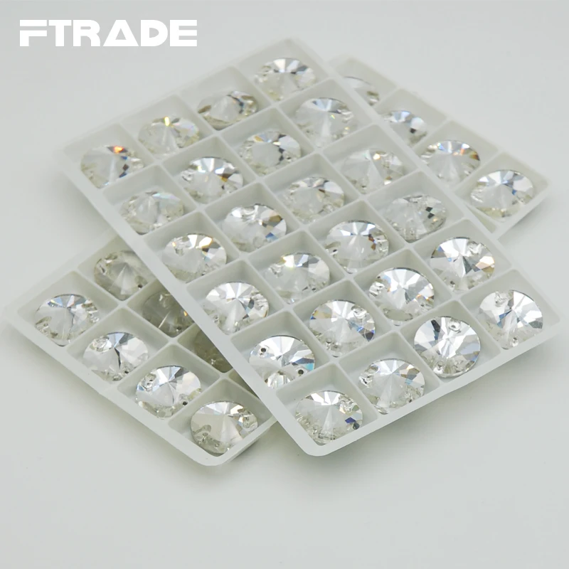 Высококачественные круглые прозрачные стразы Rivoli пришивные с плоским