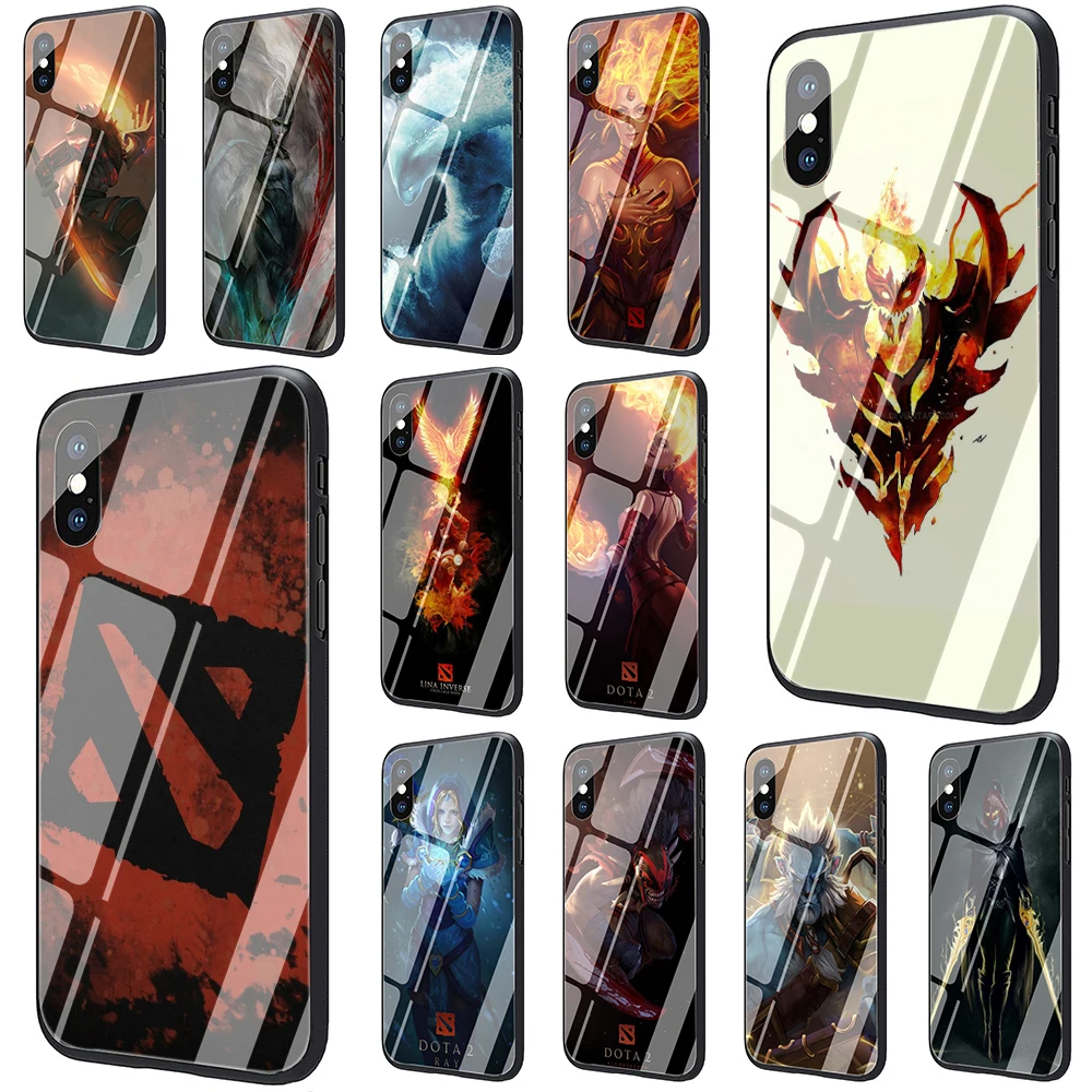 Dota 2 Heros закаленное стекло ТПУ черный чехол для iPhone 5 5S 6 6s 7 8 plus X XR XS 11 pro Max|Бамперы| |
