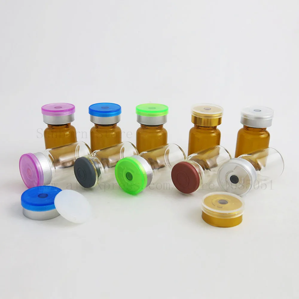 300pcs Clear Amber Injection Small Vial & Tear Flip Off Cap 6ml 1/5oz Empty Glass Bottle Medical Containers