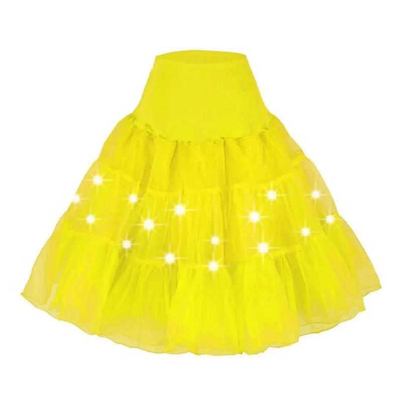 

Sexy Women Led Light Tutu Knee-Length Skirts Solid Tulle Ball Gown Jupe Saias Waist Elastic Ladies LED Dancing Colorful Skirt