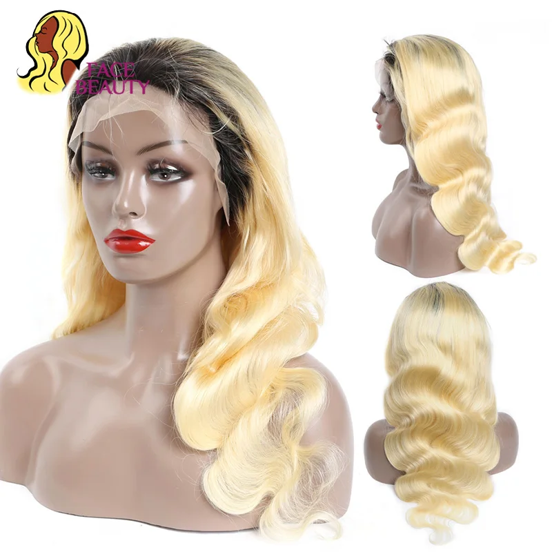 Facebeauty 1B 613 Омбре блонд Remy объемная волна перуанские кружевные передние парики