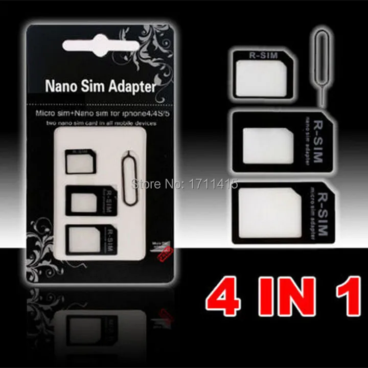 4 в 1 Nano SIM для Micro/стандартный адаптер карт адаптеры iPhone 5 4S iPhone5 с розничной