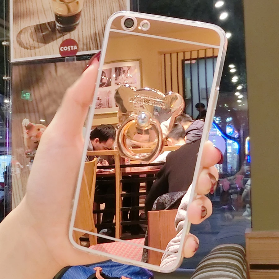 Для чехла iphone 5S алмазные Стразы, зеркальный чехол для телефона, задняя крышка для iphone X 8 6 6S 7 Plus XR XS Max, кольцо, подставка, держатель для пальца