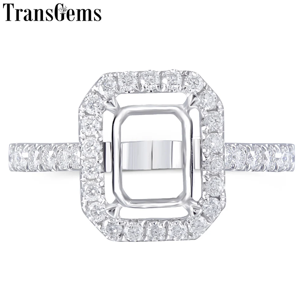 Кольцо Transgems 14K из белого золота с ореолом полукрепление без Изумрудного камня 7*9