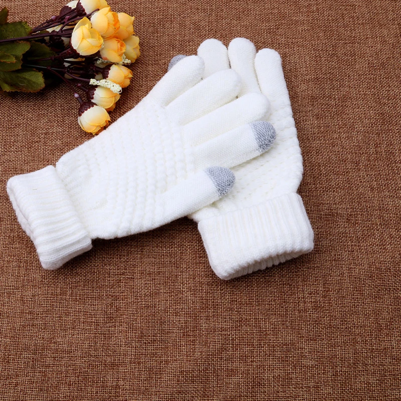 Женские теплые шерстяные эластичные вязаные перчатки варежки Зимние аксессуары