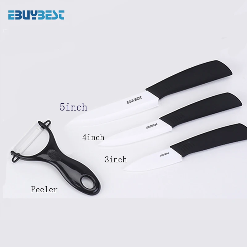 Black 3 4 5 Zirconia Ceramic Knives Set Knives Set 3 4 5 6 inch+ Peeler Multi-color Handle Paring Slicing Chef Knife Kitchen Cooking Tools - Цвет: Black 3 4 5