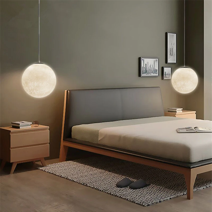 Nordic Modern Moon 3D Lunar Pendant Lights Living Room Restaurant Bedroom Bedside Children's Hanging Lamps Decor Fixtures | Освещение
