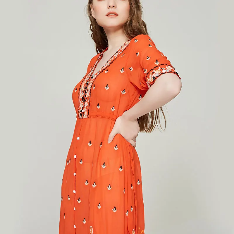 Платья с вышивкой BOHO PEOPLE новинка 2017 Платье макси глубоким вырезом и