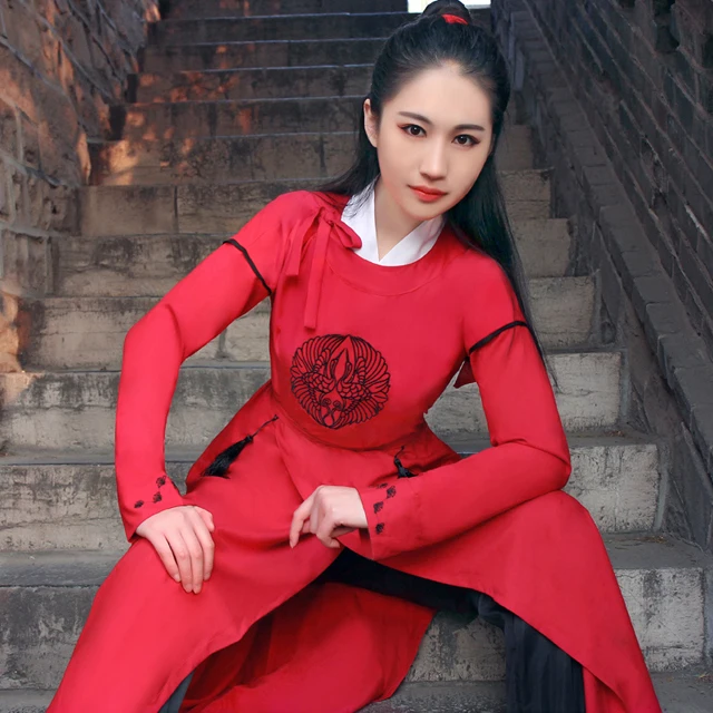 

Традиционный китайский костюм династии Тан, этнический костюм ханьфу с длинным рукавом для народных танцев, традиционный китайский костюм ...