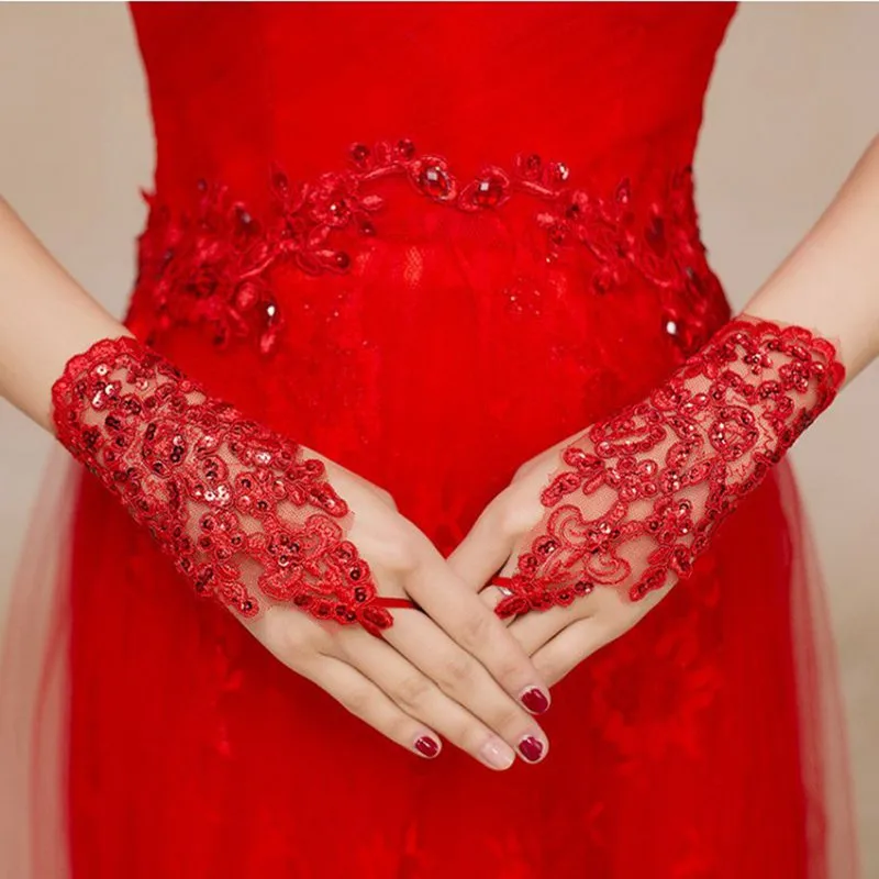 Перчатки Свадебные без пальцев с кружевом и кристаллами | Свадьбы торжества