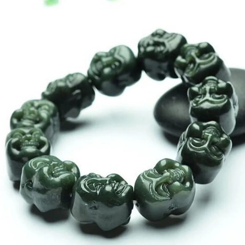 Двусторонняя буддийская голова Hetian Jade Buddha Head String и нефритовый браслет Tian Qing