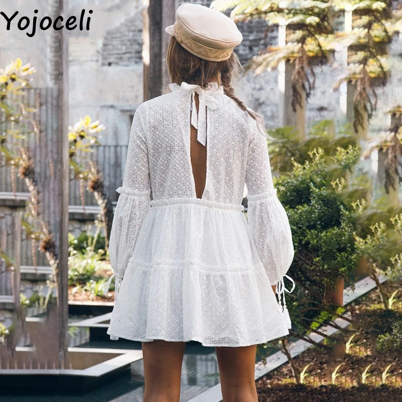 Yojoceli Lace tassel ruffle dress women Autumn party short sexy female vestidos Bow elegant daily | Женская одежда