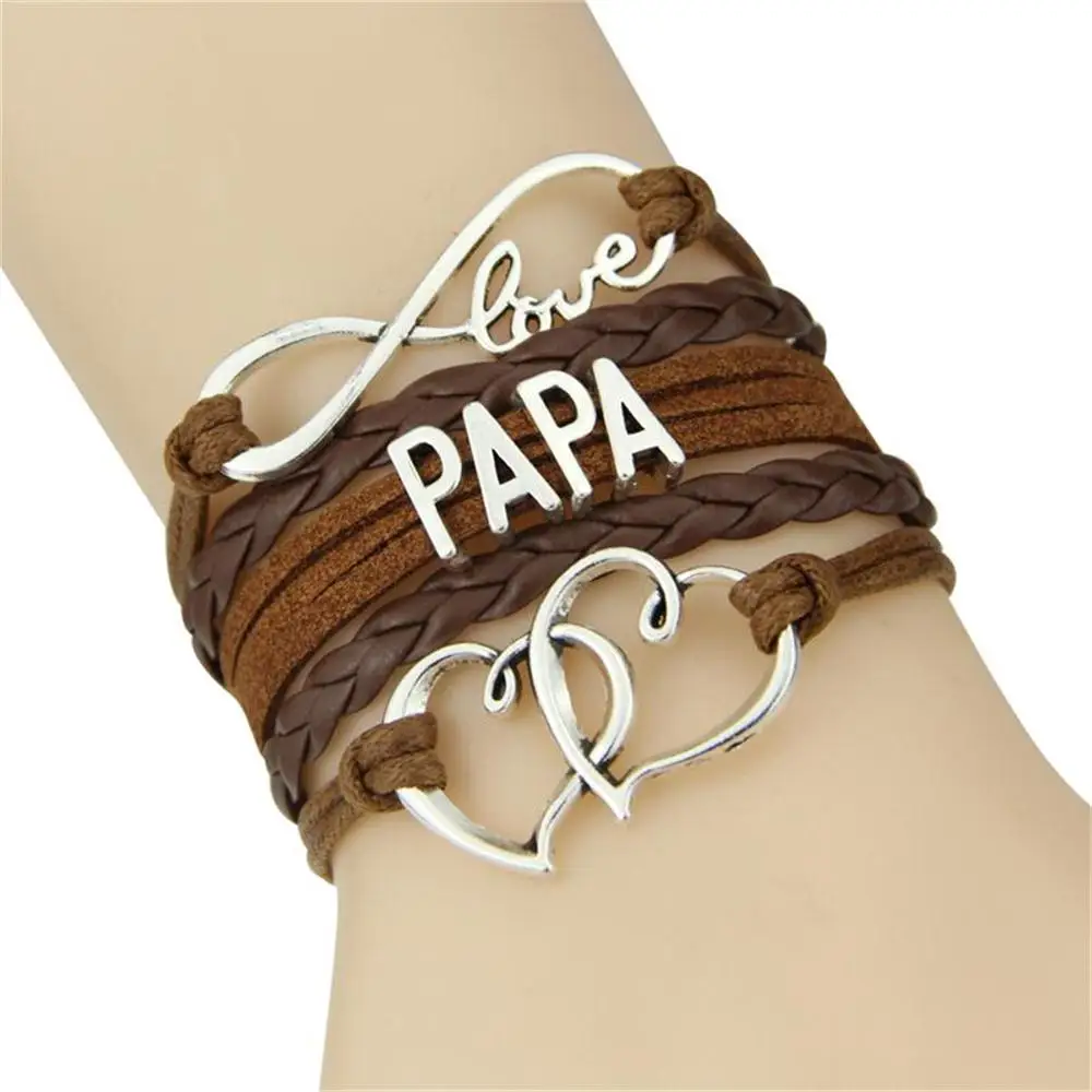 2019 Бесконечность любовь папа Подвеска для браслета в форме сердца кожаный