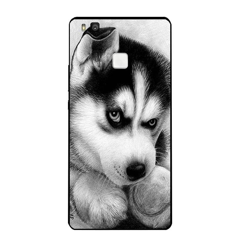 Black Soft TPU For Huawei P9 Lite Back Cover 5.2 Inch DIY Ascend G9 Phone Case Bumper Shell Husky Pattern Coque | Мобильные телефоны
