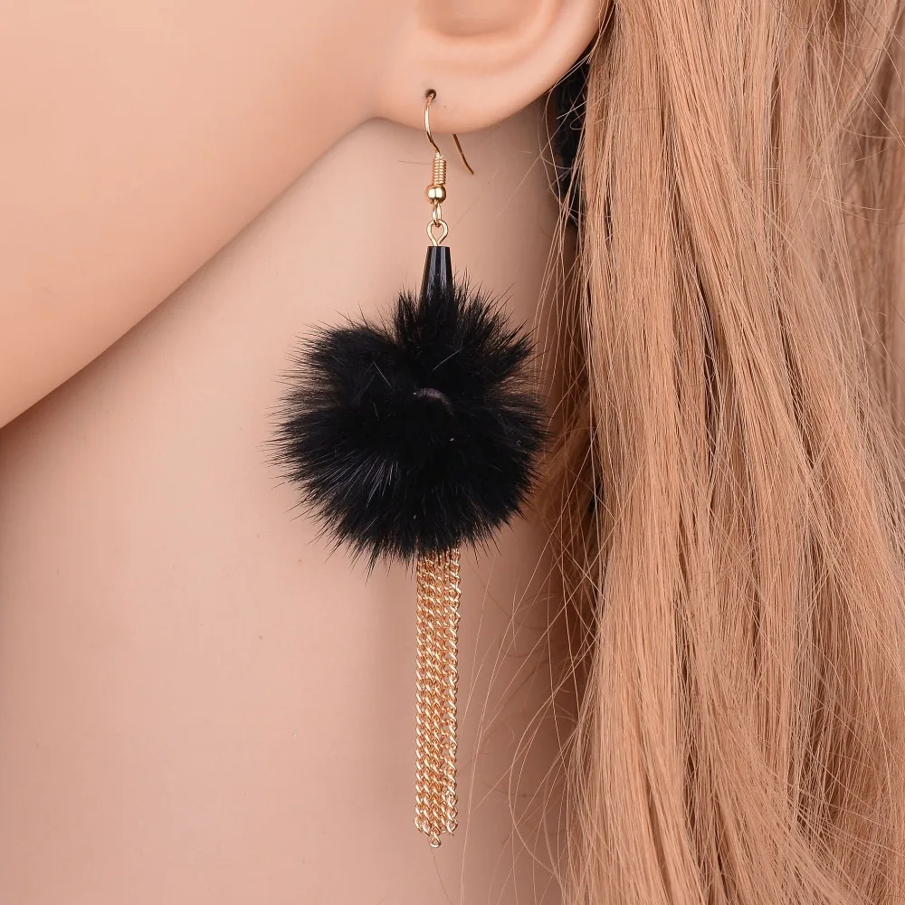 SexeMara Fashion Earrings Metal Mink Fur Ball Gold Earring Flower for Women Tassel Drop | Украшения и аксессуары