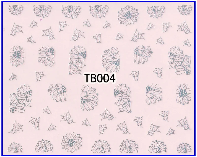TB004 SILVER 1х самоклеющиеся золотые и Серебристые 3D наклейки для дизайна ногтей, металлические наклейки, слайдер, тату, цветок, Камелия, Бабочка, азалия, TB04-06 - Цвет: TB004 SILVER